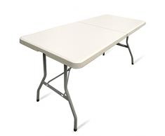 JOM 127130 Table Pliante Table de Jardin Couleur Crème/Clair avec poignée, 183 x 75 x 74 cm, Blanc