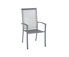 greemotion Chaise de jardin empilable premium Toulouse – Chaise avec accoudoir gris métal – Chaise extérieur en métal – Chaise empilable pour le jardin – Fauteuil extérieur design et inoxydable