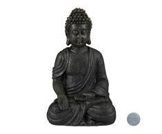 Relaxdays Statue Figurine de Bouddha décoration Jardin Sculpture Zen 30 cm, Gris foncé