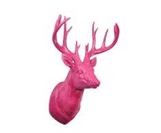 Homea Jardin 5DEJ1132FU Sculpture d Animal Trophée Chasse Résine Fuchsia 27 x 23 x 42,5 cm