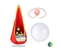 Relaxdays Hamac suspendu siège suspendu enfant fauteuil 70 kg extérieur intérieur balançoire 140x55 cm, orange rouge