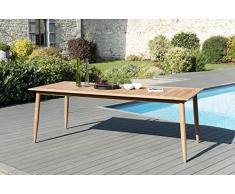 MACABANE 509500 Table à Manger Pieds Scandi Couleur Naturel en Teck Dimension 220cm X 100cm X 76cm