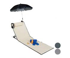 Relaxdays, beige Matelas, Litière de plage rembourré XXL avec un parasol, réglable, Poche, portable