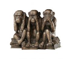 Design Toscano Singes Maléfiques Sourds, Aveugles, Muets Statue dAnimal Figurine des Trois Vérités de lHomme, 17.75 cm, polyrésine, Bronze couleur