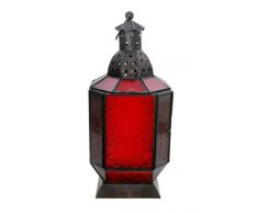 Insideretail Grande Lanterne Lampe en Verre marocain en Verre coloré et Fer – Rouge