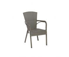greemotion Chaise de jardin bistrot Laos grise – Chaise de jardin en résine tressée - Chaise avec accoudoir solide – Chaise empilable design pour l’extérieur – Fauteuil bistro et rétro