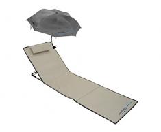 Meerweh La Mer Mal Tapis de Plage XXL avec Dossier & Parasol Plage Bain de Soleil Chaise Longue Tapis de Sol Isolant Nappe de Pique-Nique env. 200 x 60 cm, Beige, 200 x 60 x 68 cm