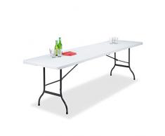 Relaxdays, Blanc Table de Jardin Pliant Plastique Portable Valise Résistant Intempéries Camping Cadre Métal 73x240x70cm