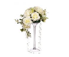 Closer To Nature 55 cm Trailing Rose et drapé de Perle dans Grand Vase en Verre à Martini – Blanc