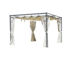 greemotion Tonnelle de jardin Dallas – Tonnelle toit coulissant – Tonnelle de réception 3x3 m grise et beige – Barnum professionnel avec rideaux et toit pliants – Barnum solide et résistant