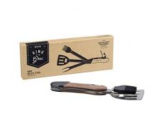Gentlemens Hardware AGEN274 Barbecue Portable et Amovible, Outil Multifonction 5 en 1 avec poignées en Bois et ustensiles en Acier Inoxydable