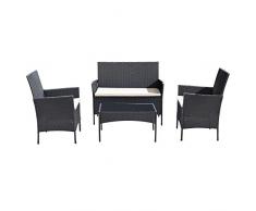 Ribelli Ensemble de 4 Meubles de Jardin Noir/crème