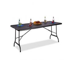 Relaxdays Table de jardin pliable BASTIAN optique rotin grande table pliante poignées camping pique-nique HxlxP: 72 x 178 x 74 cm, noir