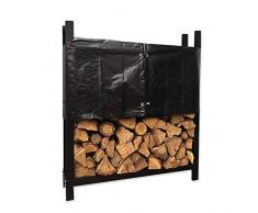 NOOR Étagère en Bois de cheminée 140 x 120 x 30 cm avec bâche de Protection I Résistant aux intempéries en métal pour Espace extérieur I Rack en Bois de Chauffage Étagère en Bois Facile à Monter Noir