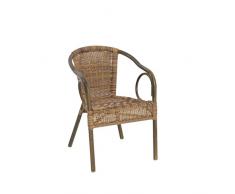 greemotion Chaise de jardin bistrot Laos marron clair – Chaise de jardin en résine tressée - Chaise avec accoudoir solide – Chaise empilable design pour l’extérieur – Fauteuil bistro et rétro