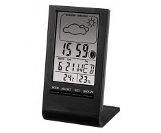 Hama Thermomètre/hygromètre LCD TH-100 (thermomètre, hygromètre, baromètre, réveil, météo, affichage des phases de la lune) Noir