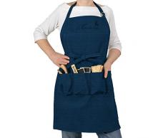 Tablier bleu jean pour jardinage ou cuisine La Cordeline CJN45JE, brodé, 100 % coton, multipoches, coutures renforcées