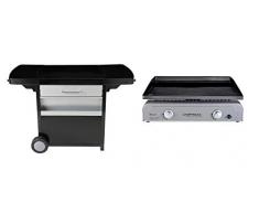 Campingaz Plancha Gaz BF L, 2 Brûleurs en Acier, Puissance 6 kW avec la Technologie Blue Flame + Campingaz Chariot pour Plancha à Poser