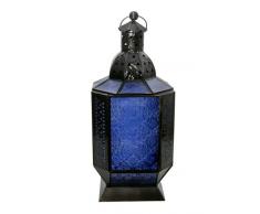 Insideretail Grande Lanterne Lampe en Verre marocain en Verre coloré et Fer – Bleu