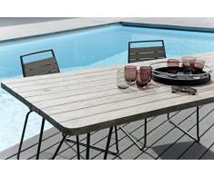 MACABANE 509000 Table à Manger Pieds Scandi Couleur Gris en Teck et Acier Dimension 200cm X 90cm X 77cm