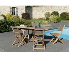 MACABANE 509602 Salon de Jardin Couleur Naturel/Taupe en Teck et Textilène Dimension