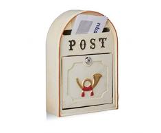Relaxdays Boîte aux Lettres Antique, Style vintage Western, Shabby Chic, Relief Cor Postal, en Métal, 30x20x8 cm, Beige