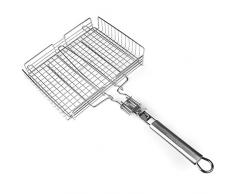 Rustler - Panier à Grillades en Acier inoxydable - Résistant à la chaleur avec Poignée amovible - Grande Surface de Cuisson - œillet de suspension - Parfait pour Légumes, Poissons et Viandes