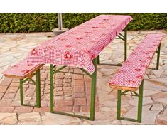 beo Tente auflagen avec Nappe à Carreaux Style Maison de Campagne Coussin pour Banc, Env. 220 x 25 x 2,5 cm et 240 x 100 cm, Rouge/Blanc/Multicolore