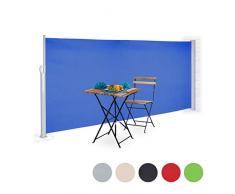 Relaxdays Store latérale extérieur rétractable Vue Jardin 160 x 300 cm Brise Vent Pare-Soleil résistant UV, Bleu
