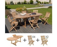 MACABANE 500924 Salon de Jardin Couleur Brut en Teck Dimension 180/240cm X 100cm X 75cm