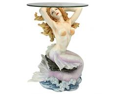 Design Toscano La Sirène de Magellan Cove Table dAppoint Surmontée par une Vitre Décor Côtier, 58 cm, polyrésine, palette complète de couleur