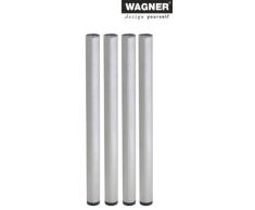 Wagner Lot de 4 Pieds de Table complets Set - 12349804 - Ensemble métal revêtu par pulvérisation - Aspect Aluminium argenté - Hauteur 710 mm/Diamètre 60 mm - avec Plaque de vissage