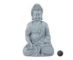 Relaxdays Statue Figurine de Bouddha décoration Jardin Sculpture Zen 30 cm, Gris Clair