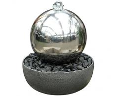 Dehner Fontaine de Jardin Globe avec éclairage LED, Ø 45 cm, Hauteur 52 cm, Acier Inoxydable, Gris