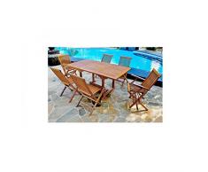 JFB Le Banten rect Mixt : Salon de Jardin Teck huilé 6/8 pers. 2 fauteuils +4 chaises + Table rect huilée