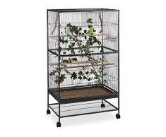 Relaxdays, noir Volière perchoirs et mangeoires, cage à oiseaux roulettes, canari, perruche, pinson, HLP 134x78x52 cm