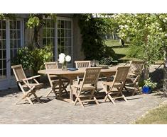 MACABANE 500894 Table Ovale Extensible Couleur Brut en Teck Dimension 180/240cm X 100cm X 75cm