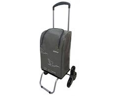 Bo Time Chariot de Courses 2 / 6 Roues Imperméable 40l/30kg Poignée Télescopique, Fermeture Éclair (6 Roues) - Nombrederoues : 6 Roues (Monte-escalier)