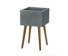 Gartenfreude Pflanzgefäß aus Leichtbeton mit Holzbeinen, Grau Pot à Plantes, Gris, 35 x 35 58,5 cm