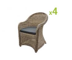 Au jardin de Chloé | Lot de 4 fauteuils de Jardin en résine tressée Ronde CLEA en Osier Naturel
