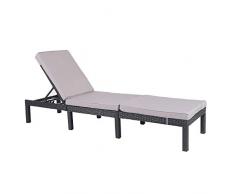 Chicreat - Chaise longue en polyrattan avec coussin rembourré, dossier réglable, 198 x 59 x 28 cm