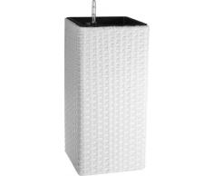 Weles GMBH Pot à Fleurs en résine tressée Gartenfreude avec Insert en Plastique et équipé dun système dirrigation, pour lintérieur et lextérieur, de Couleur Blanc 28 x 28 x 60 cm
