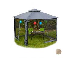 Relaxdays Pavillon 3 x 3, pour Jardin, Parois avec Fermeture éclair, moustiquaire, Tissu Hydrofuge différentes Couleurs, Gris
