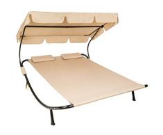Helloshop26 2208004 Bain Chaise Longue Transat Pare-Soleil 2 Places Beige, 215 x 183 x 150 cm