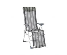greemotion Chaise relax en aluminium Texel – Chaise longue de jardin avec dossier réglable – Fauteuil multiposition rayé gris – Bain de soleil pliant – Chaise pliante avec accoudoir et repose pied