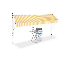 Relaxdays Auvent rétractable 350 cm Store Balcon Marquise Soleil terrasse Hauteur réglable sans perçage, Jaune-Blanc, 350 x 120 cm