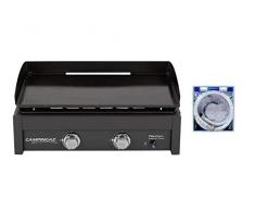 Campingaz Plancha Gaz L, 2 Brûleurs en Acier, BBQ de Table + Campingaz Tuyau Souple à Visser de 1,25 m pour Barbecue à Gaz