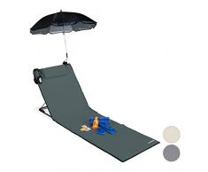 Relaxdays Matelas, Litière de Plage rembourré XXL avec Un Parasol, réglable, Poche, Portable, Anthrazit, Anthracite