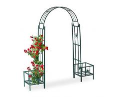 Relaxdays Arcade de rosiers, pergola Plantes grimpantes, 2 bacs jardinière, HxlxP 226 x 204 x 45 cm, Vert foncé