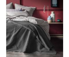 Couvre lit 100% coton, gris souris , piquage plissé Gris Blanc Cerise